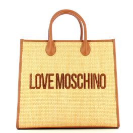 Love Moschino Borsa a mano in Raffia Logo Embroidery Cammello - 1